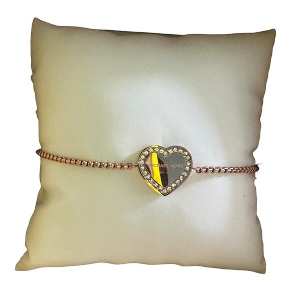 Michael Kors Heritage Rose Gold Crystal Heart Slider Bracelet NWT OS Layering - Picture 2 of 9